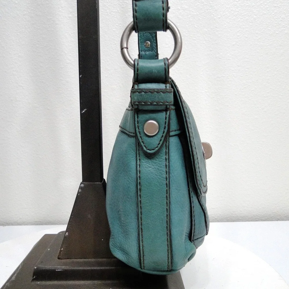 Fossil‎ Long Live Vintage 1954 Teal Leather Crossbody Bag Turnlock Small